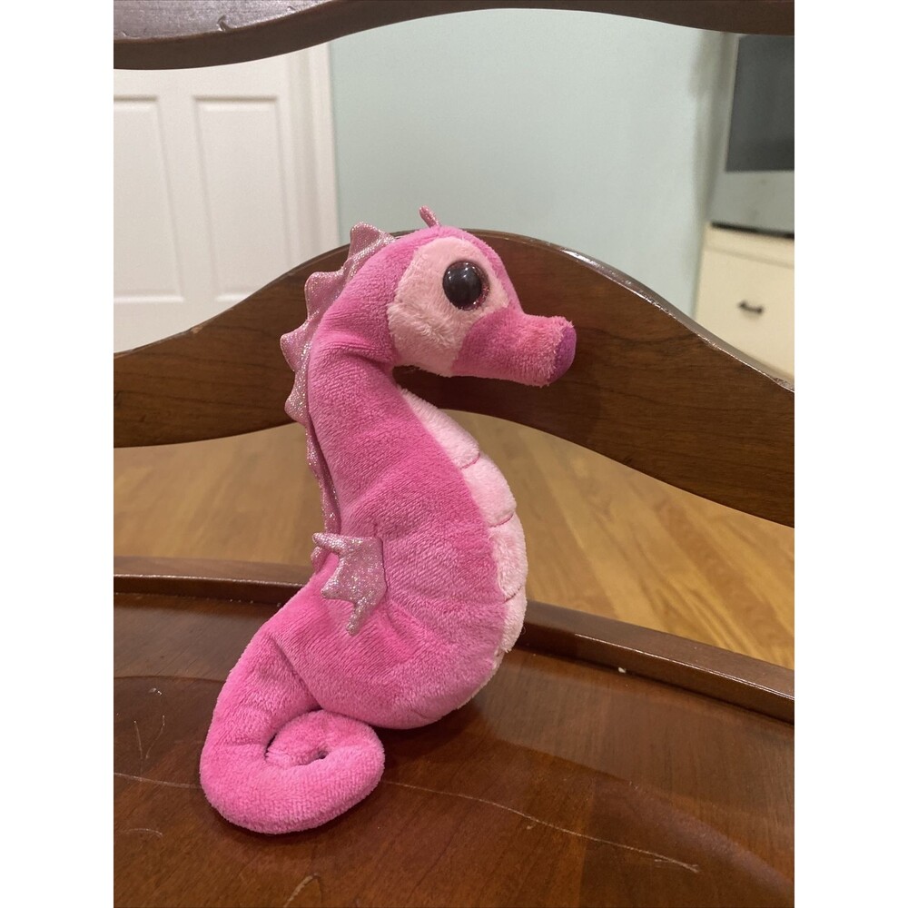 Ty Beanie Boos Majestic Plush Pink Shimmer Seahorse Glitter Eyes Stuffed Toy